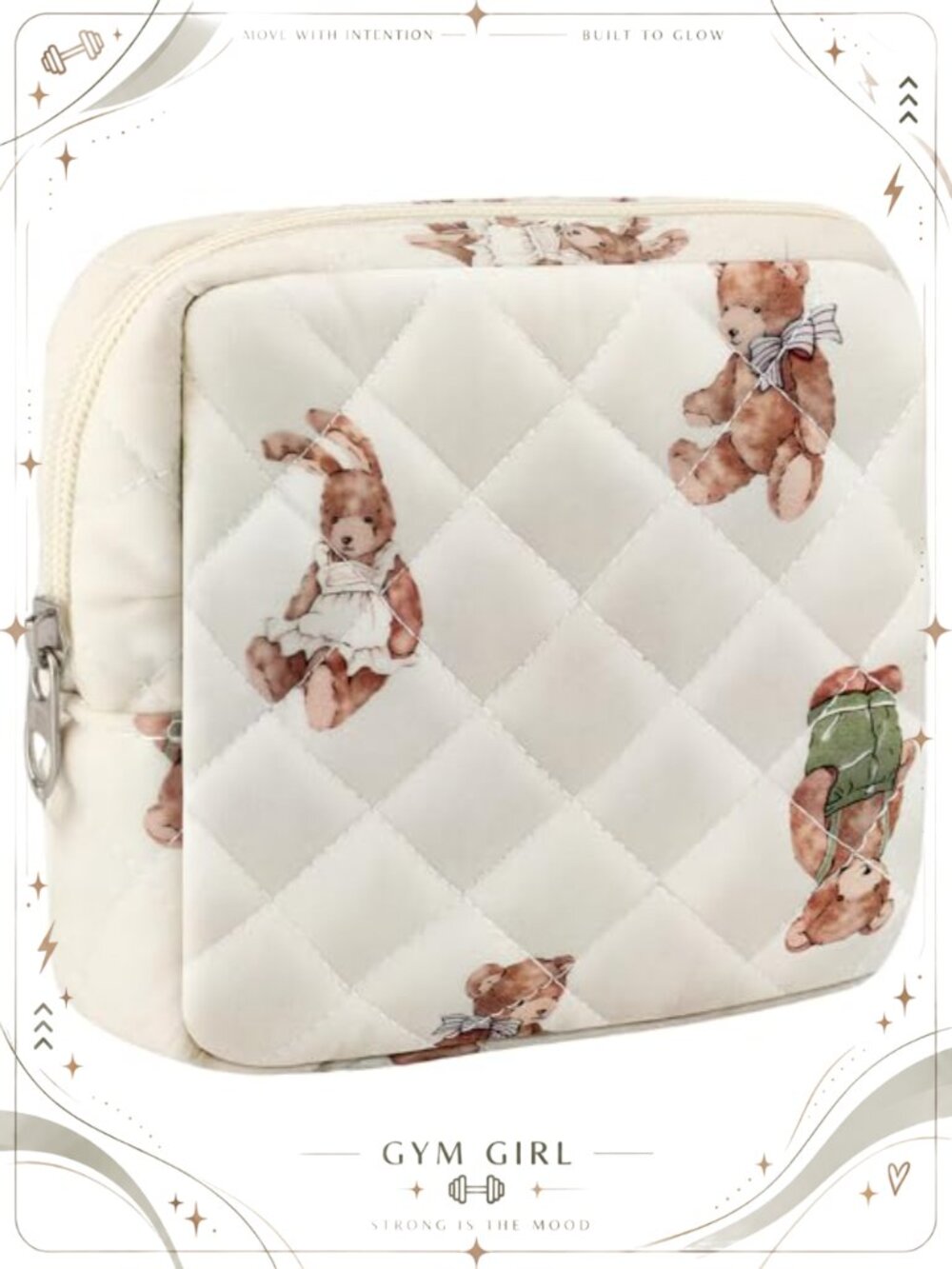 Small Quilted Cotton Makeup Bag Zipper Pouch Cosmetic Toiletry Travel Organizer